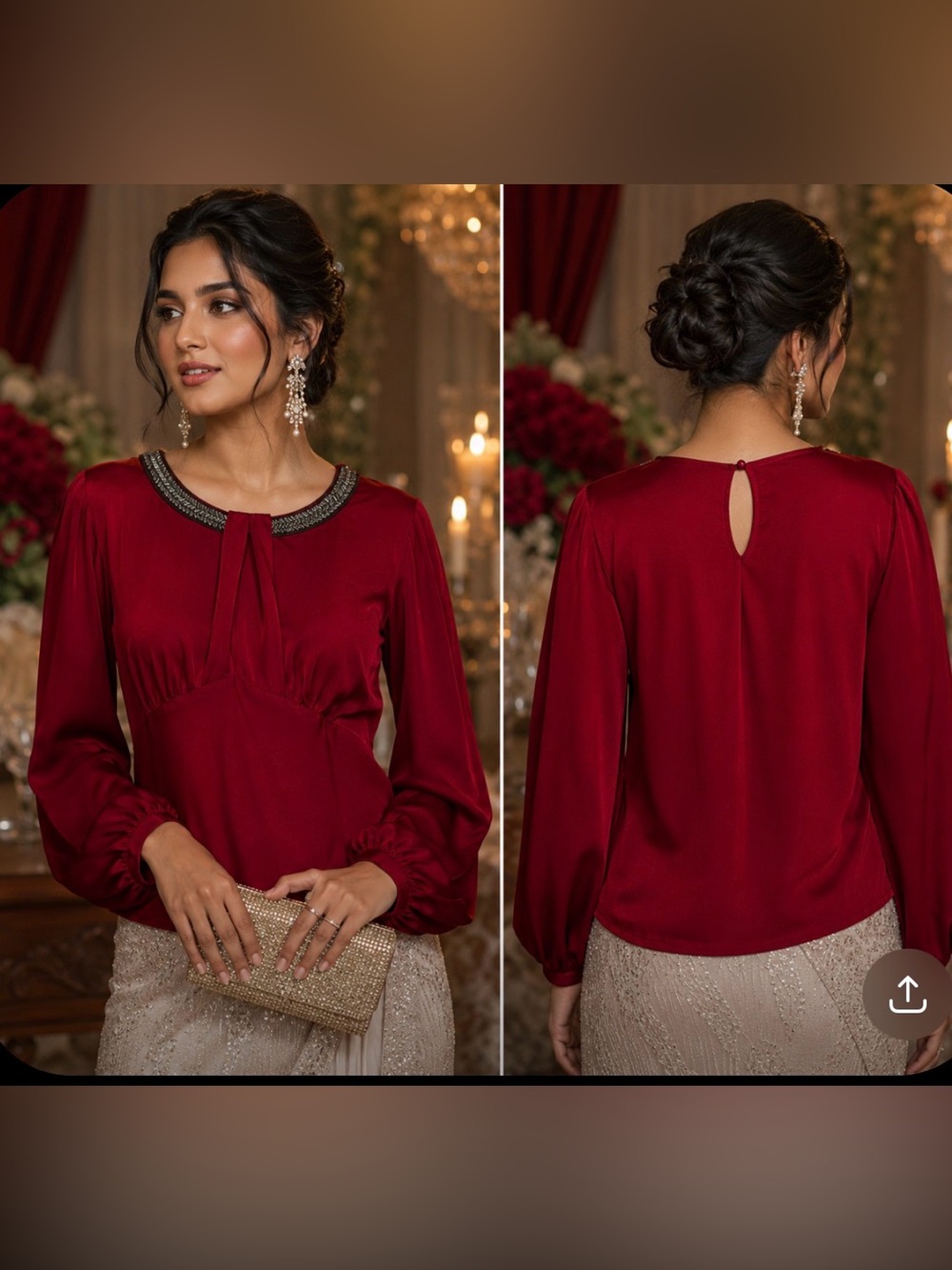 PerSeption Concept Red Blouse with Black Trim